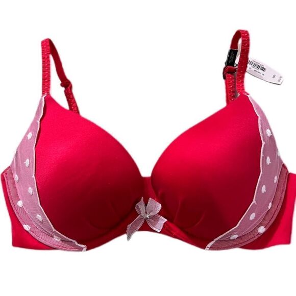Victorias Secret Fabulous by Victorias Push up Plunge lace detail red bra 32D - Picture 1 of 3
